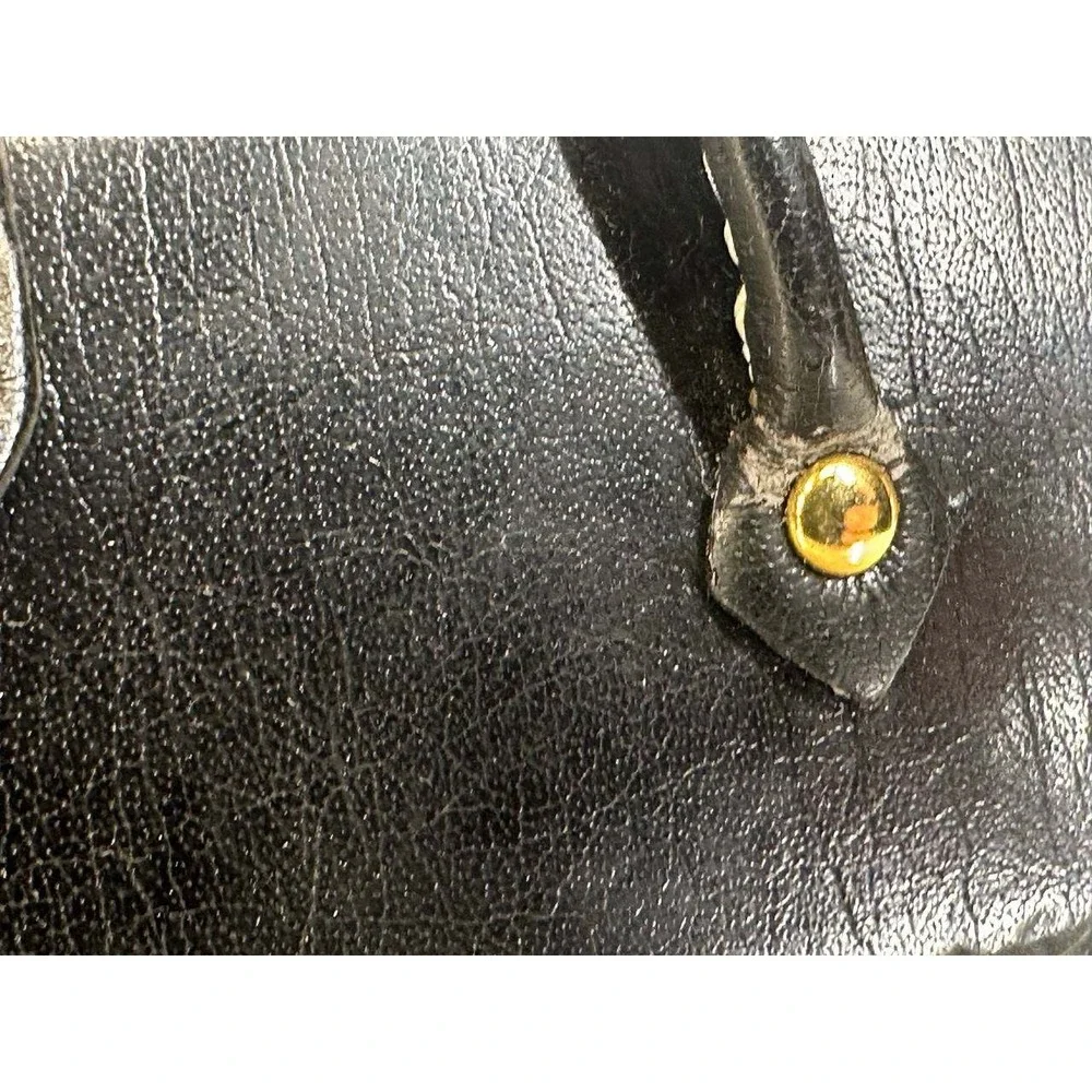 Vintage Black Leather Rigid Box Clutch Bag Gold Hardware - 039-1 (118)